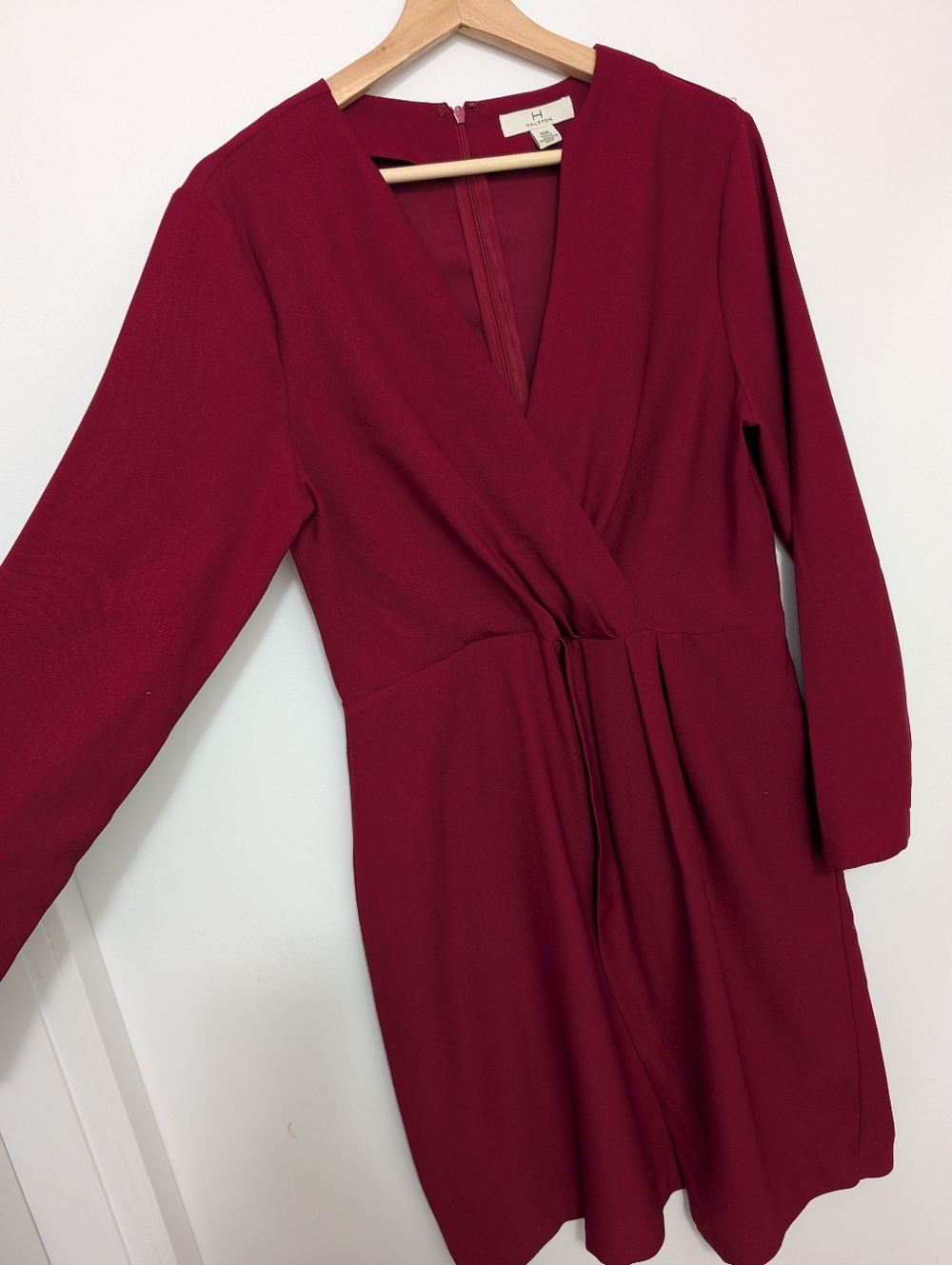 H By Halston Medium Dress Flowy Midi Long Sleeve Burgundy Red Gown Oversized